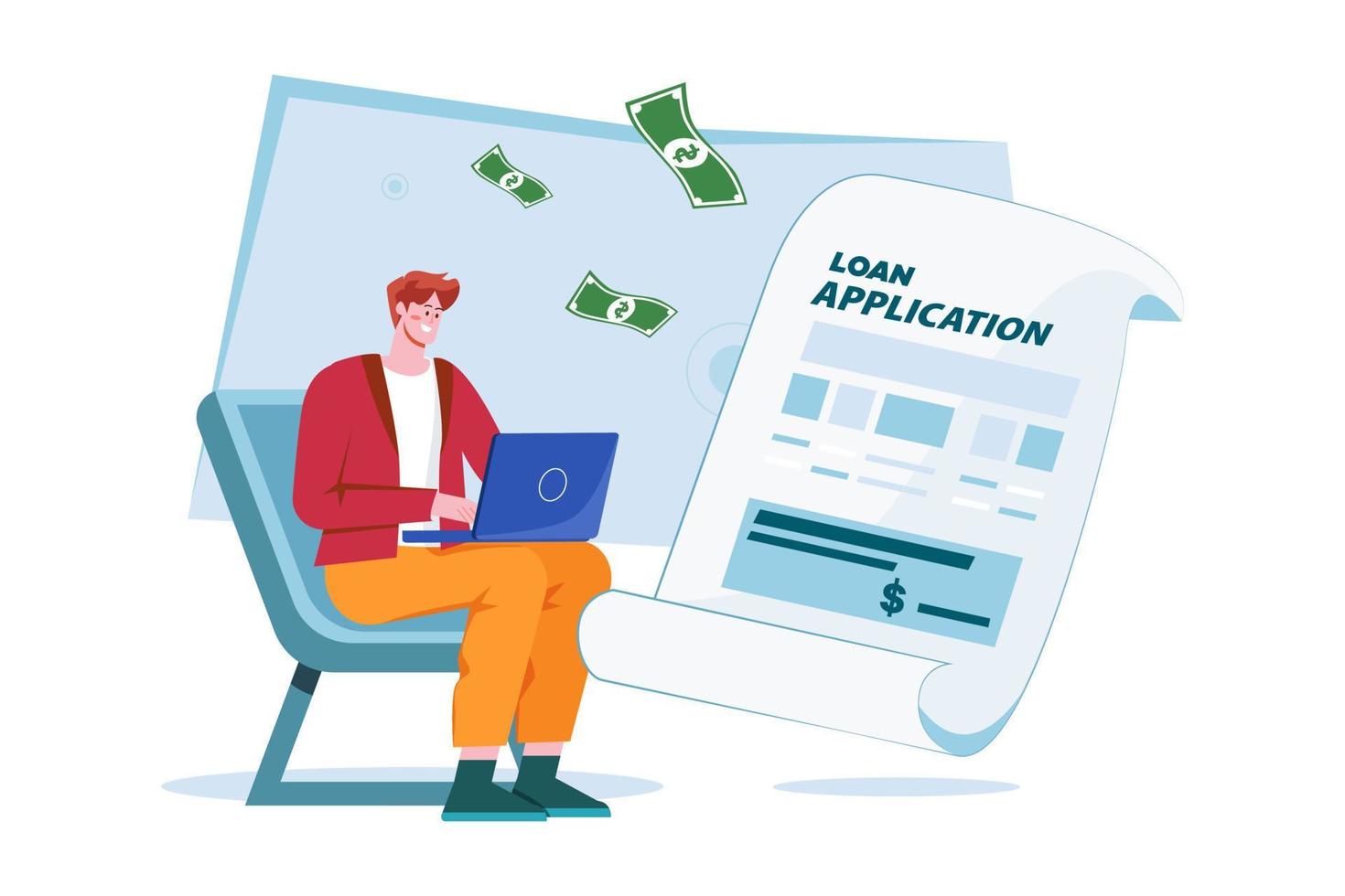 Man Applying For A Loan Using A Laptop Illustration concept on white background vector