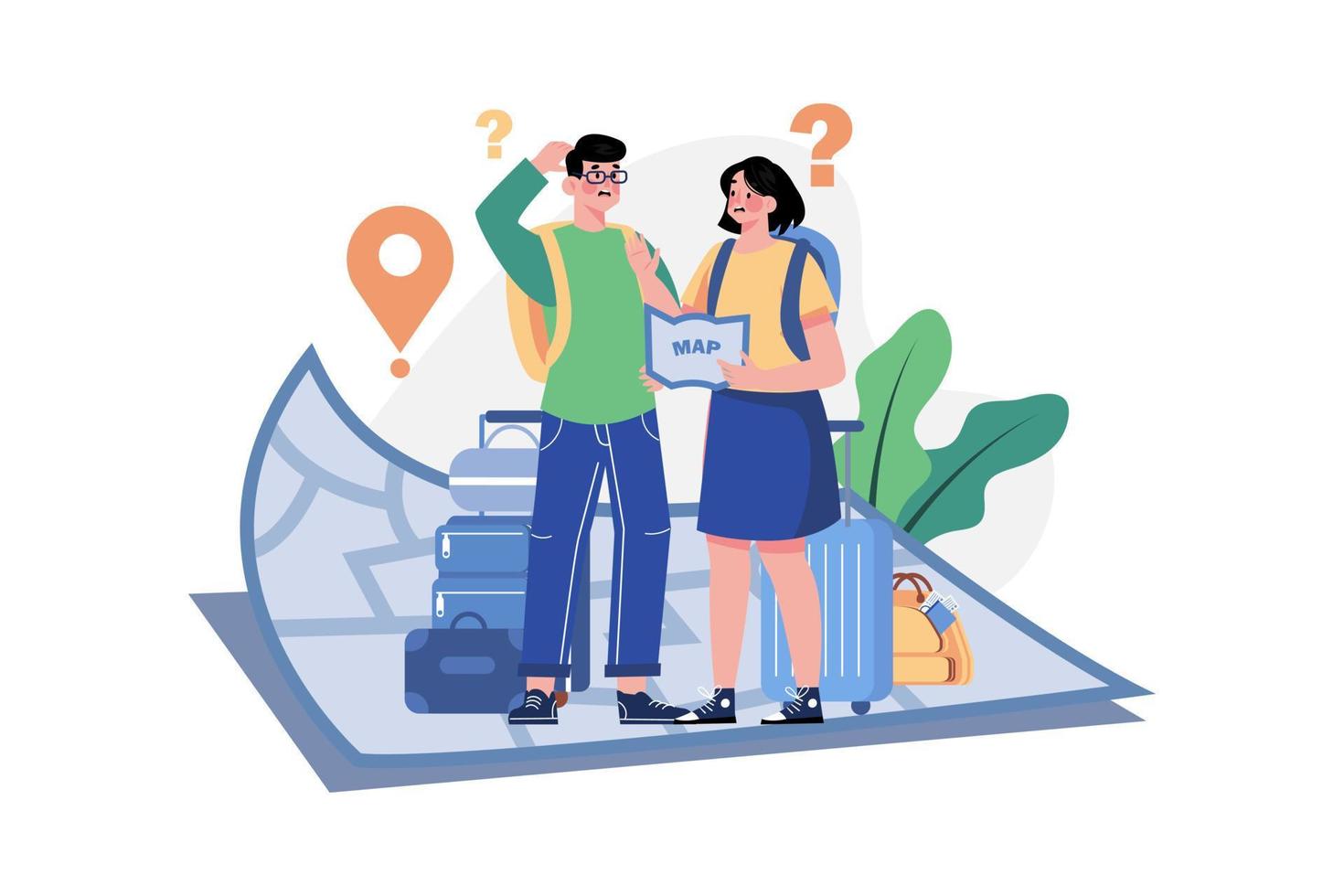 The couple got lost while traveling abroad vector