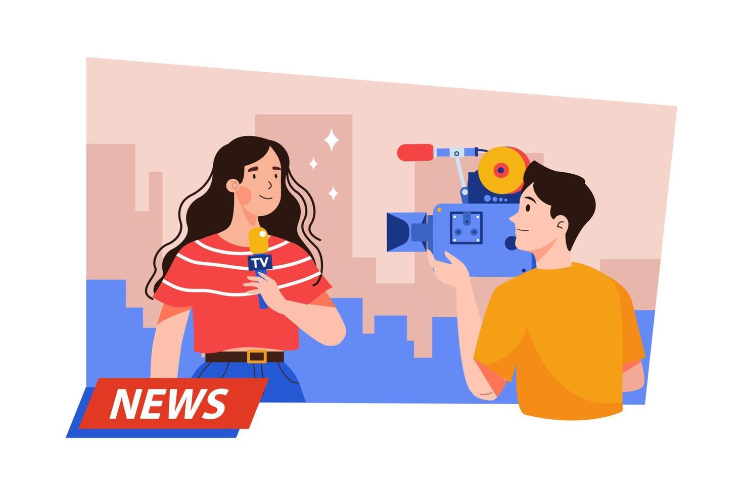 News room, television broadcasting of live streaming reportage Illustration concept on white background vector