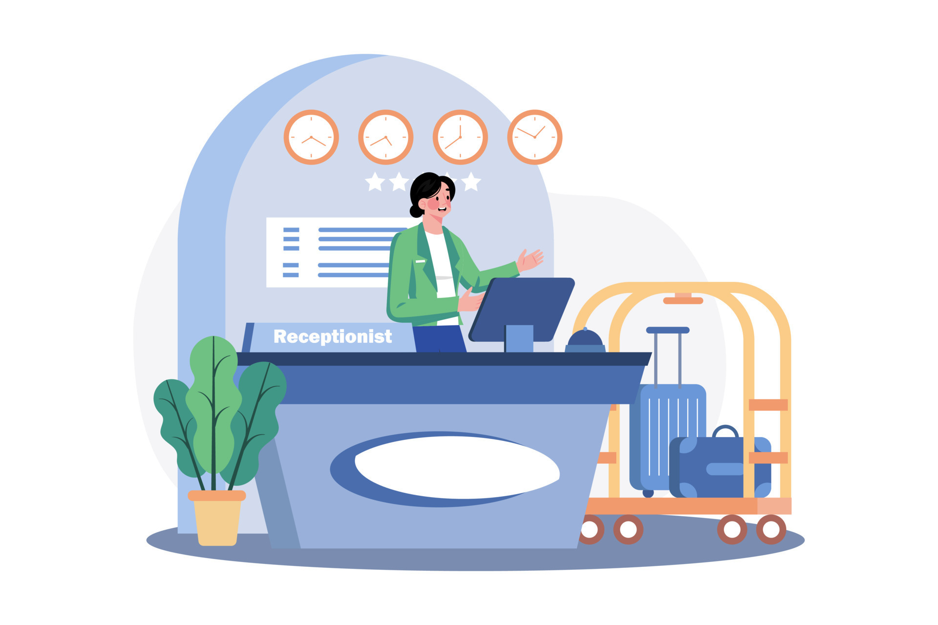 Hotel receptionist in the lobby at the front desk 11466537 Vector Art