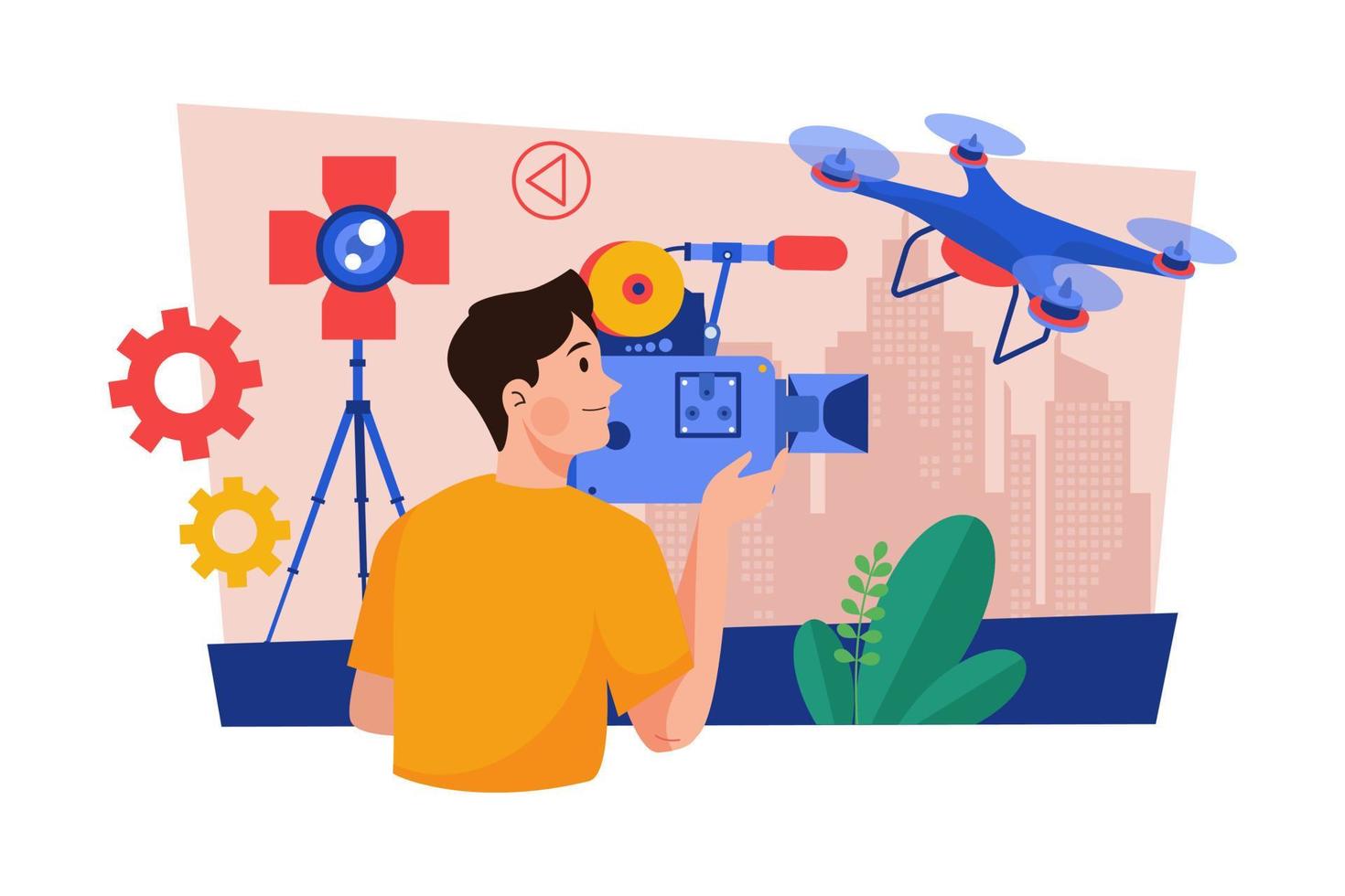 Videographer with professional studio equipment Illustration concept on white background vector