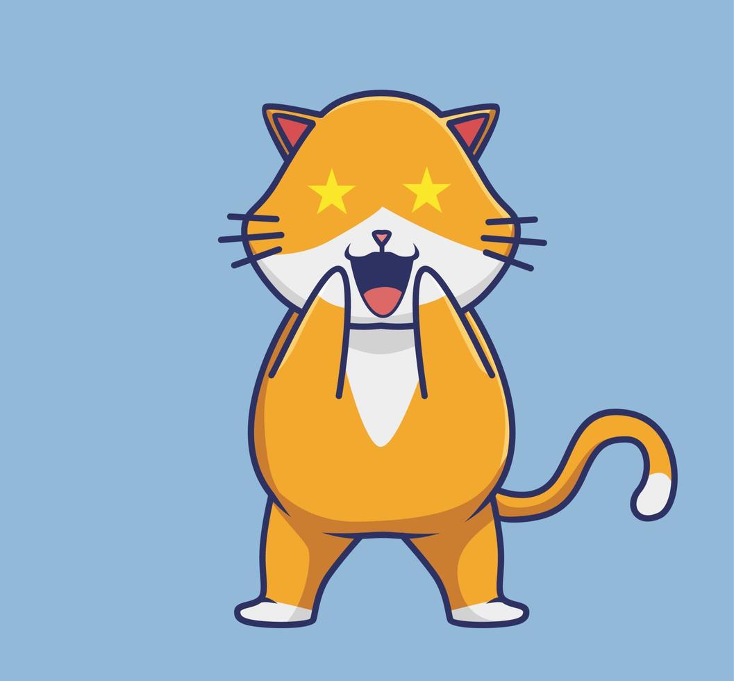 cute cat happy impressed. cartoon animal nature concept Isolated illustration. Flat Style suitable for Sticker Icon Design Premium Logo vector. Mascot Character vector