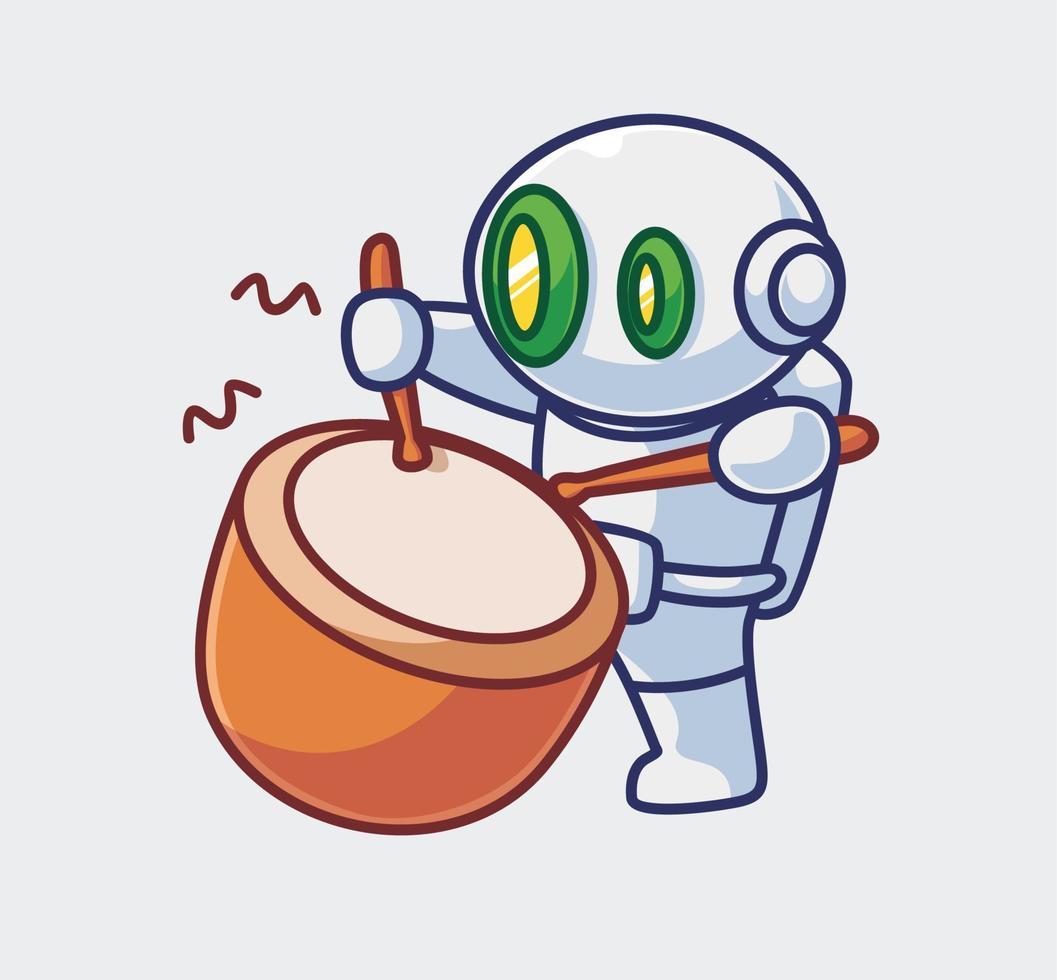cute astronaut robot playing a drum vector