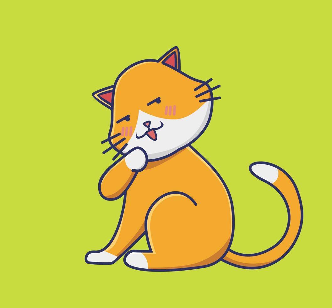 cute cat shy talking. cartoon animal nature concept Isolated illustration. Flat Style suitable for Sticker Icon Design Premium Logo vector. Mascot Character vector