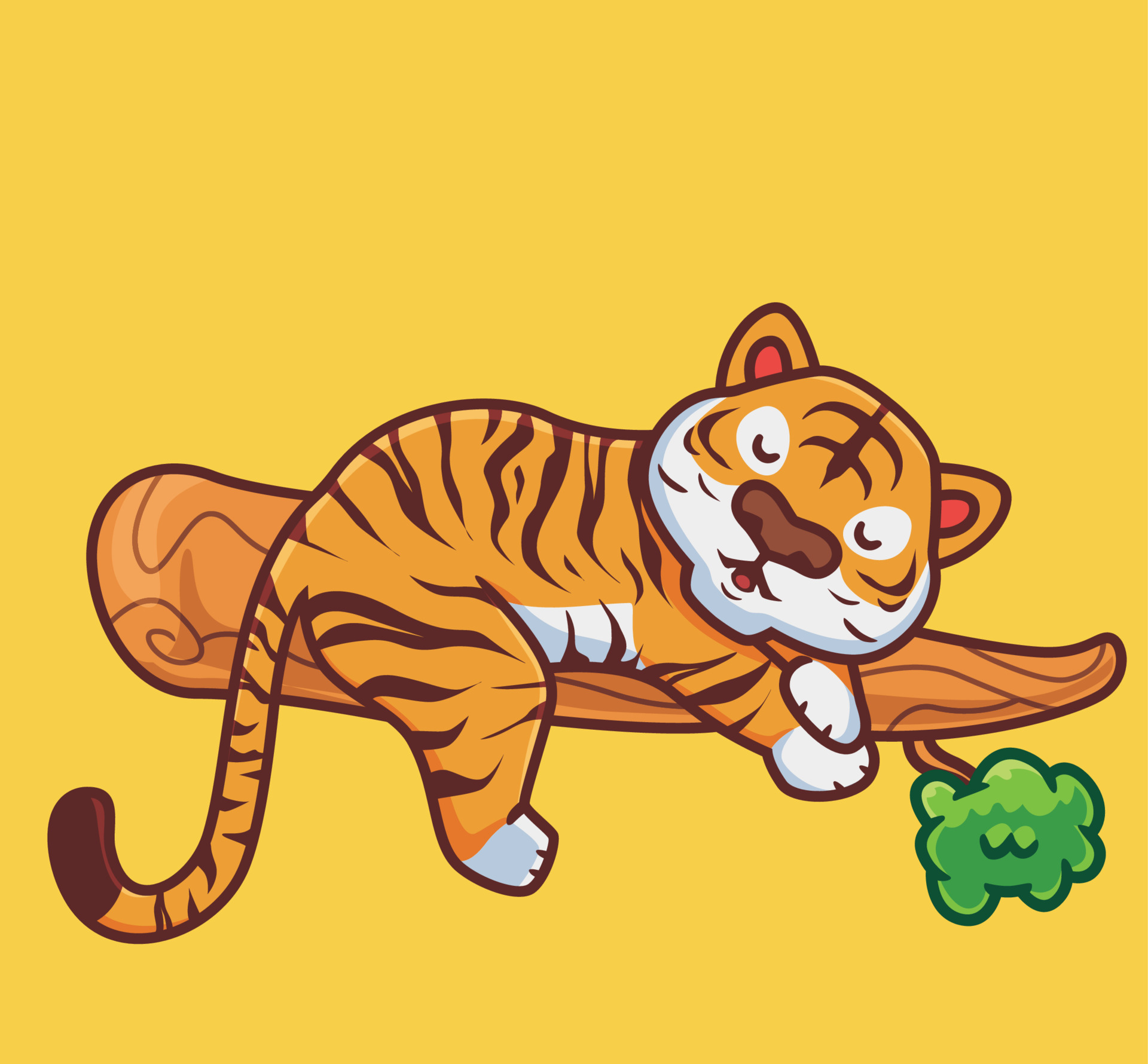 cute tiger sleep on tree. isolated cartoon animal nature illustration. Flat  Style suitable for Sticker Icon Design Premium Logo vector. Mascot  Character 11466606 Vector Art at Vecteezy