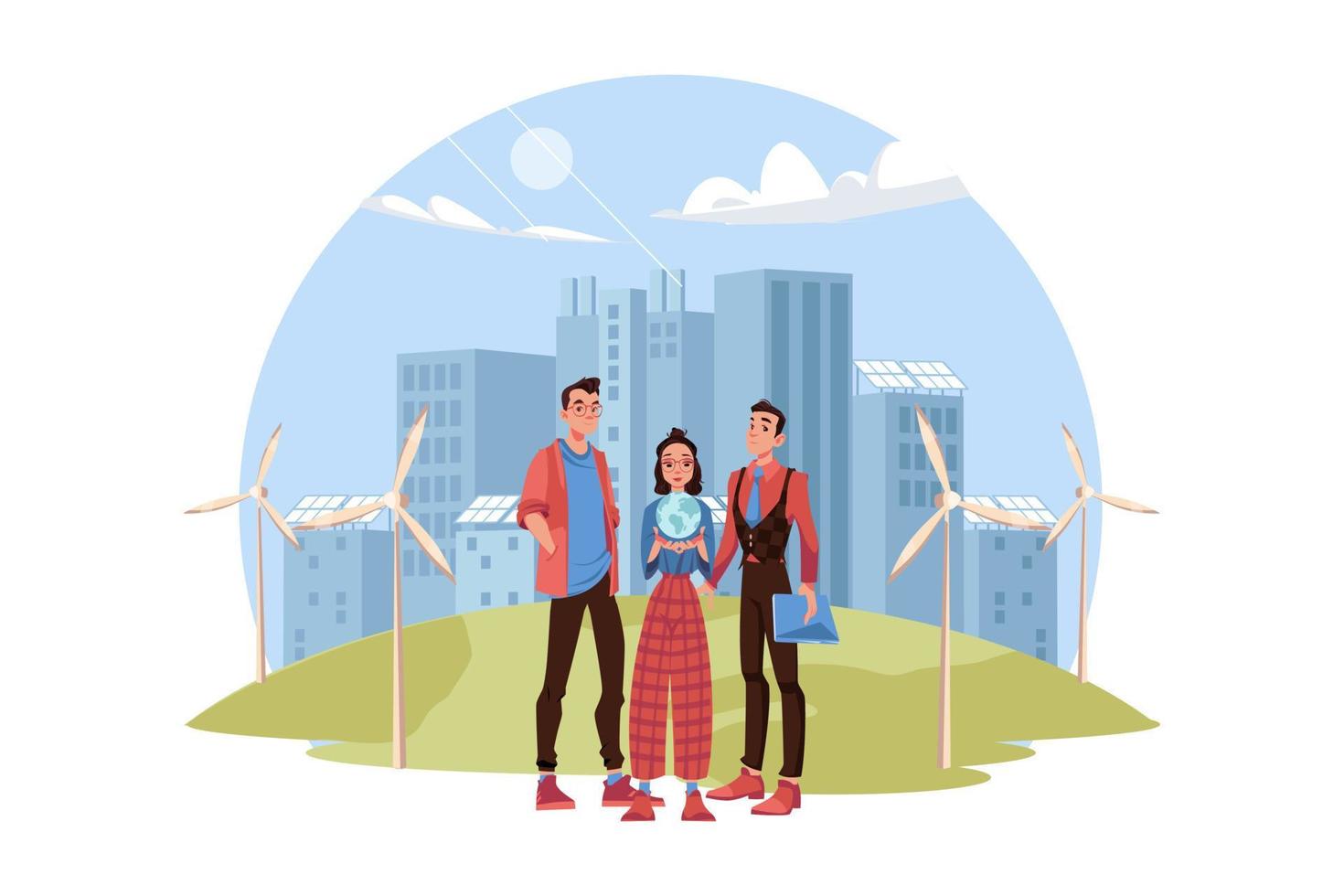People are protecting nature by using eco energy vector