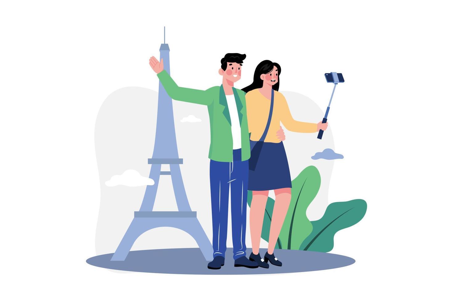 pareja de turistas tomándose una selfie vector