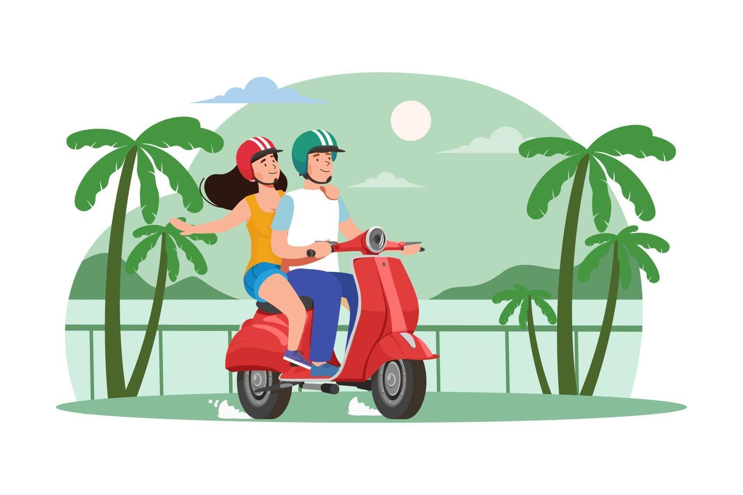 Couple riding the scooter vector