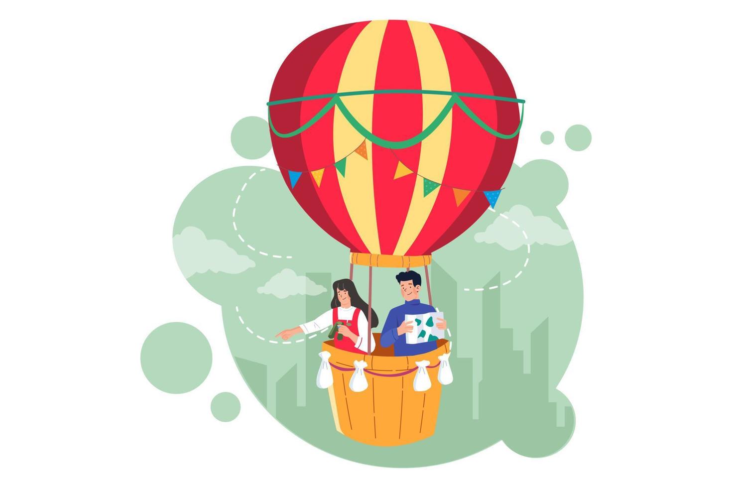 Man and woman in a hot air balloon vector