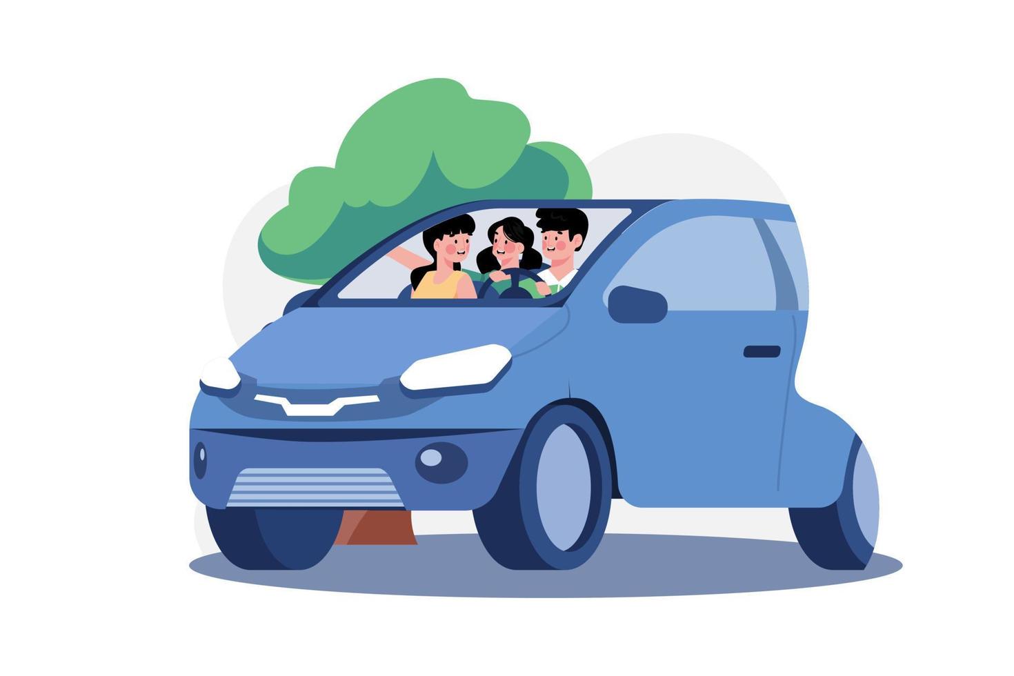 Young family sitting in a car with vector