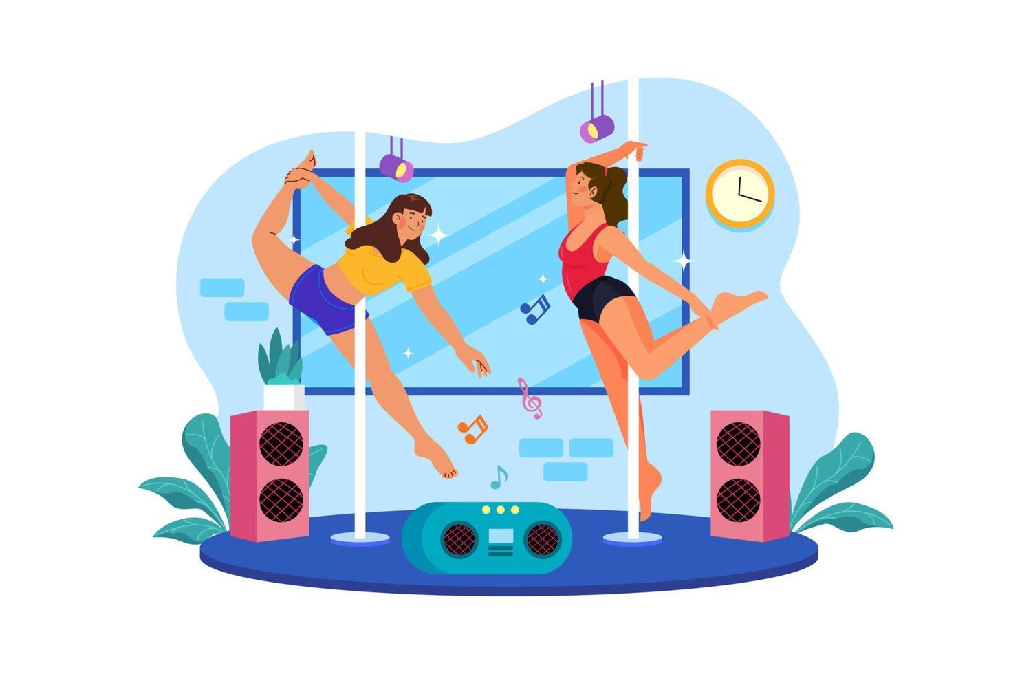 Girls dancing on a pylon Illustration concept on white background vector