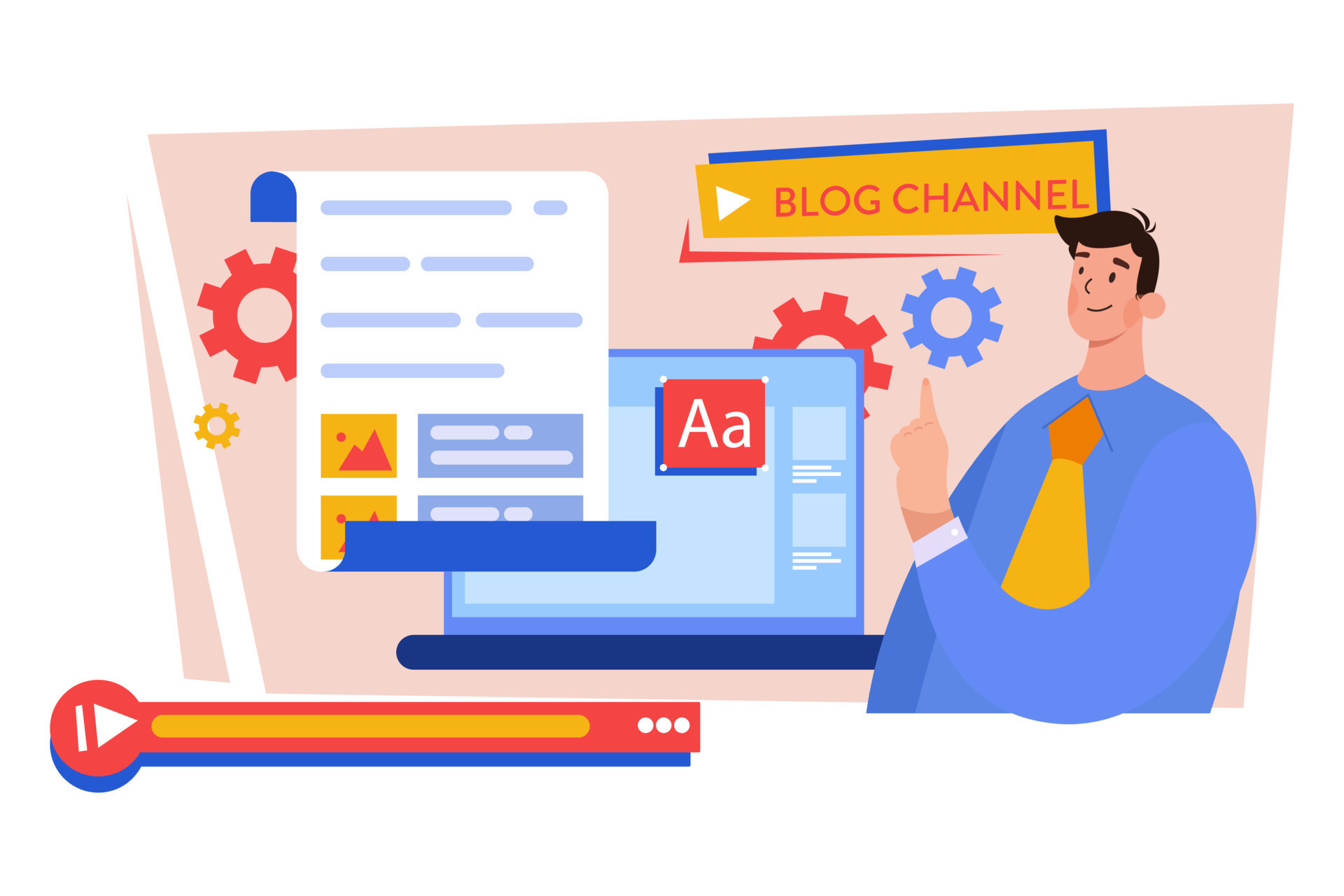 Multimedia content production for video blog channel Illustration