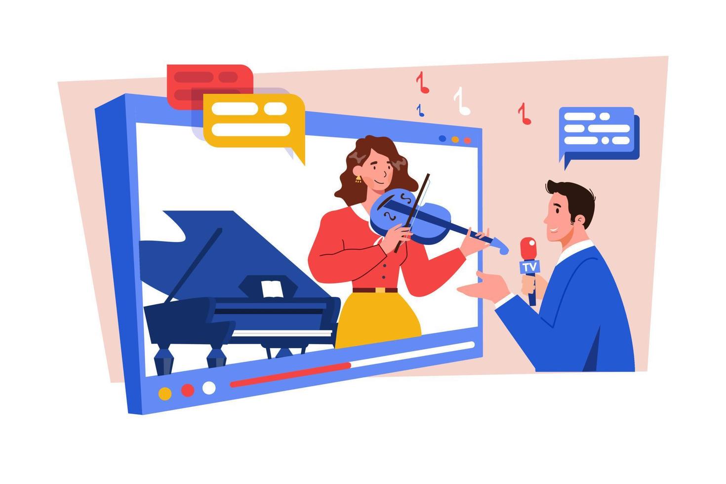 Video interview with musician Illustration concept on white background vector