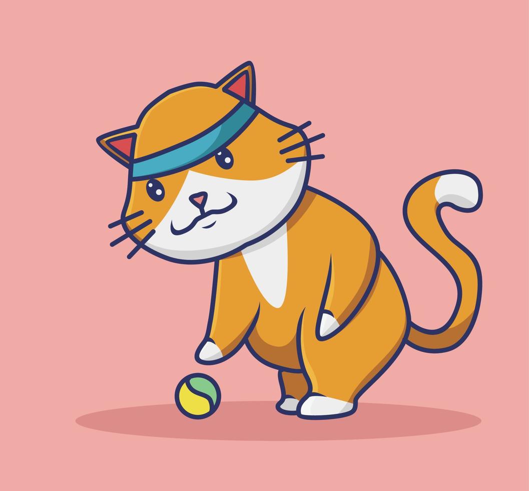 lindo gato jugando a la pelota. animal de dibujos animados estilo plano ilustración icono premium vector logo mascota adecuado para diseño web banner carácter