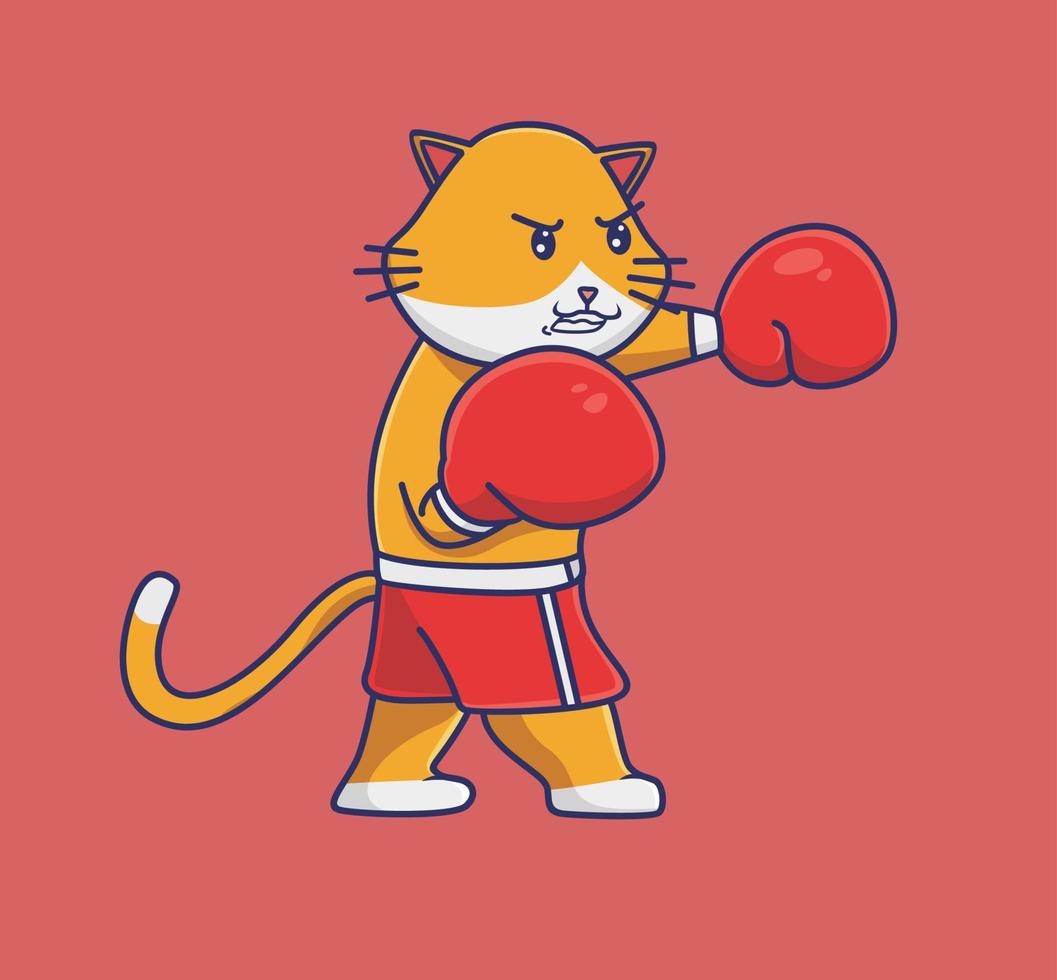 lindo gato entrenando boxeo tan duro. dibujos animados animales deportes concepto aislado ilustración. estilo plano adecuado para el vector de logotipo premium de diseño de icono de etiqueta. personaje mascota