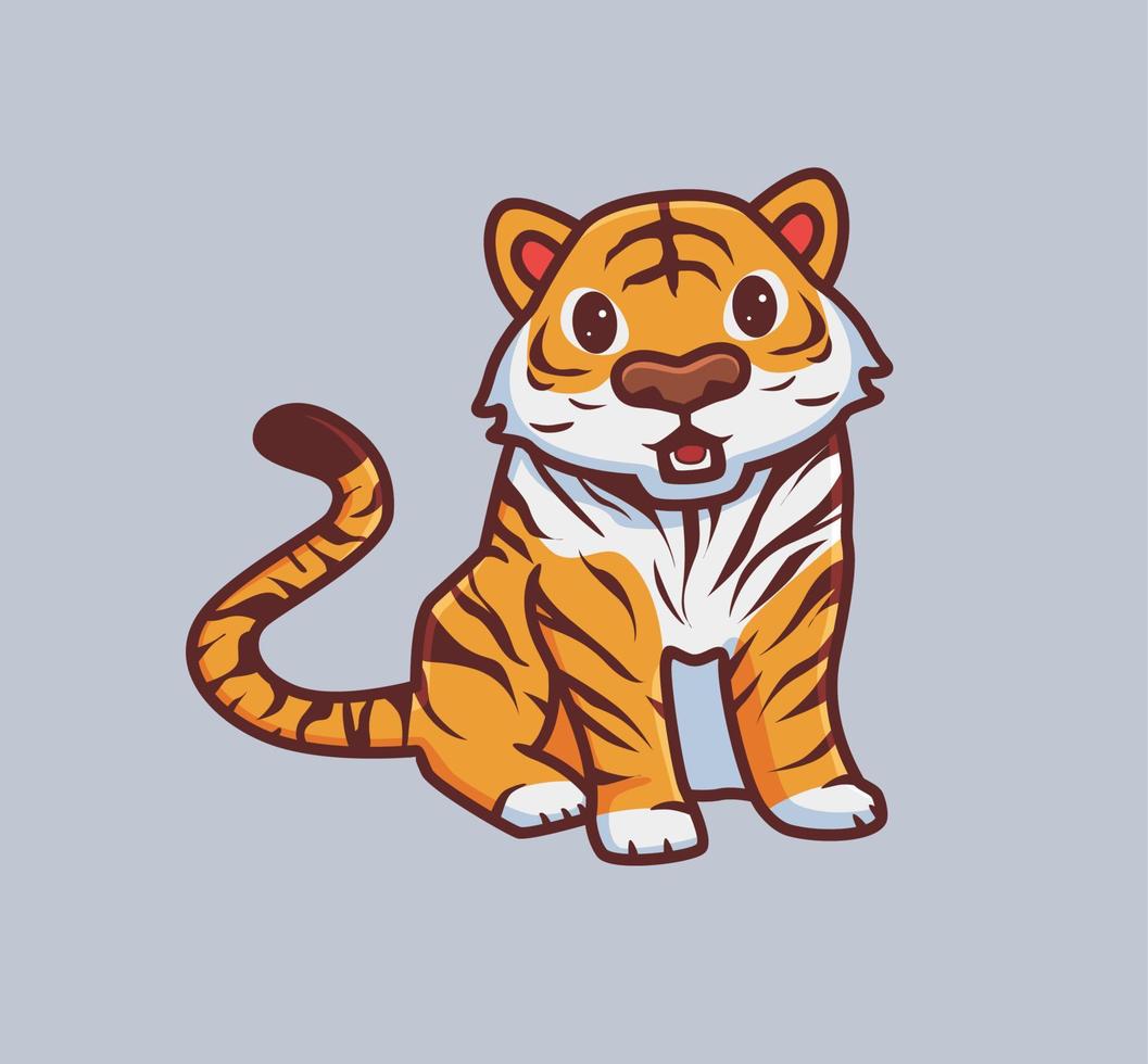 lindo tigre sentado boca abierta. ilustración de naturaleza animal de dibujos animados aislados. estilo plano adecuado para el vector de logotipo premium de diseño de icono de etiqueta. personaje mascota