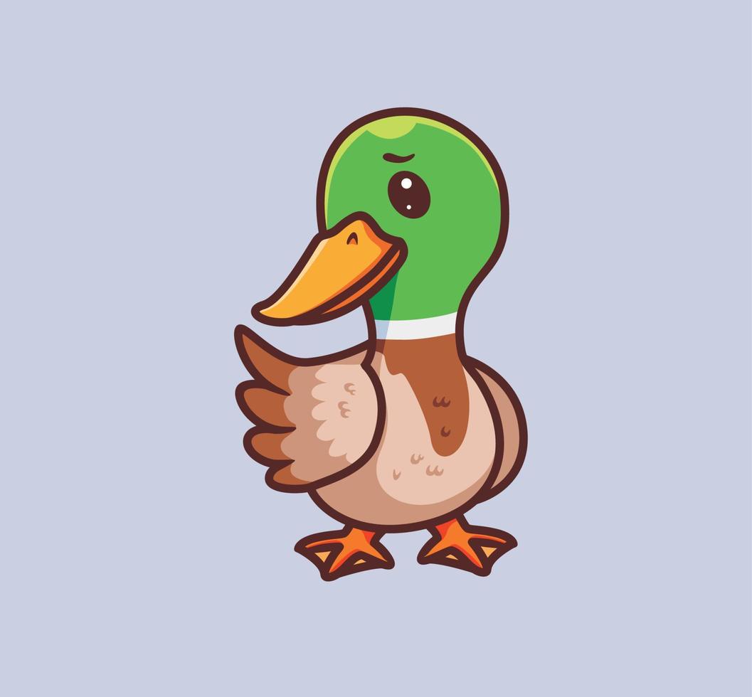 lindo pato caminando. ilustración de naturaleza animal de dibujos animados aislados. estilo plano adecuado para el vector de logotipo premium de diseño de icono de etiqueta. personaje mascota