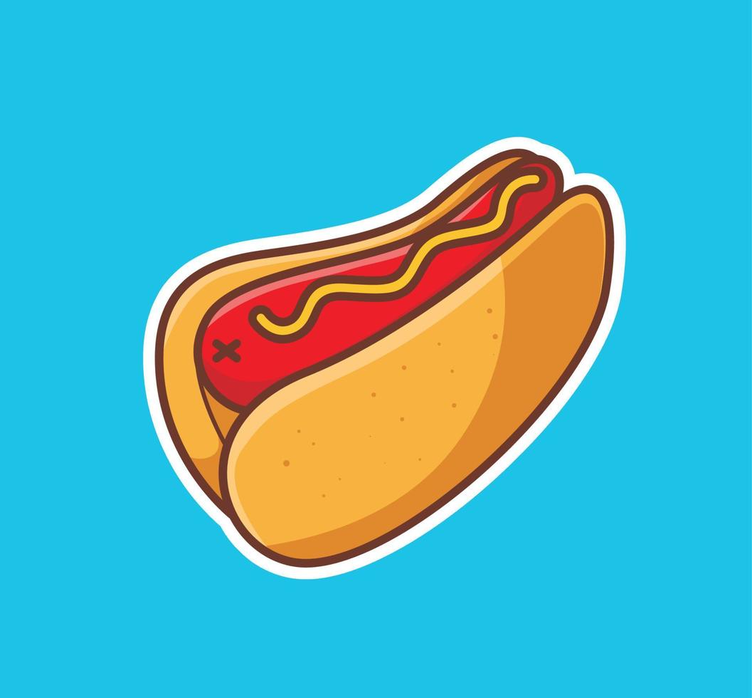 lindo perrito caliente. ilustración aislada del concepto de comida de dibujos animados. estilo de dibujos animados plano adecuado para el diseño de icono de etiqueta vector de logotipo premium