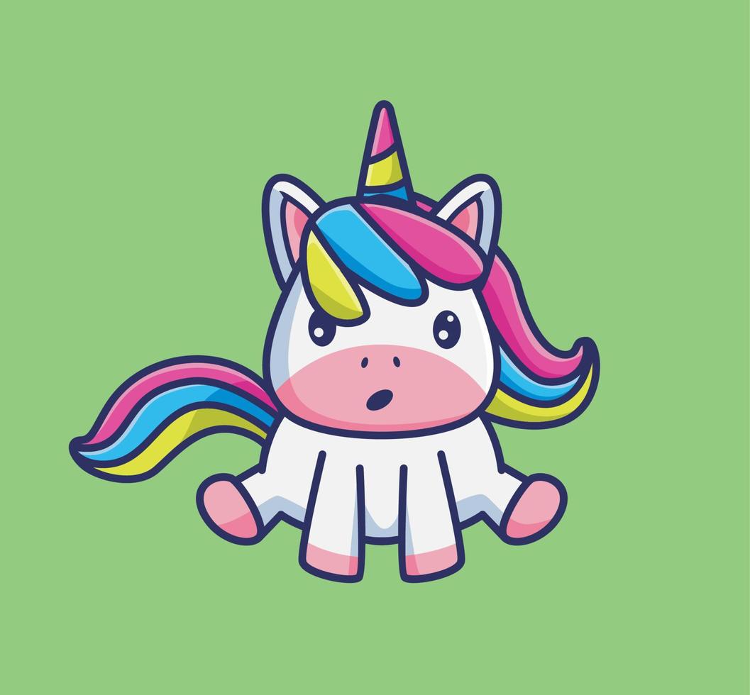 linda rosa unicornio chica sentarse pose. ilustración aislada del concepto de naturaleza animal de dibujos animados. estilo plano adecuado para el diseño de iconos de pegatinas vector de logotipo premium