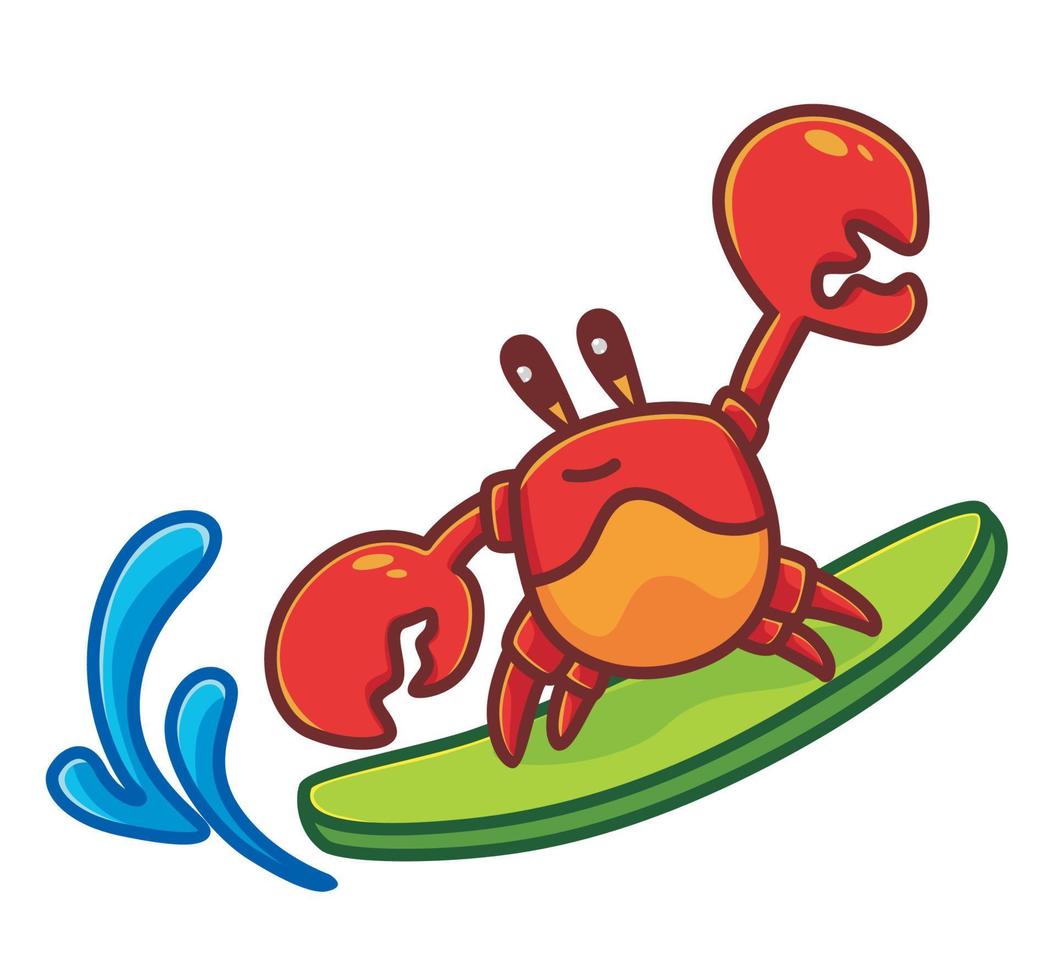 cute crab surfboard big wave in the beach vector