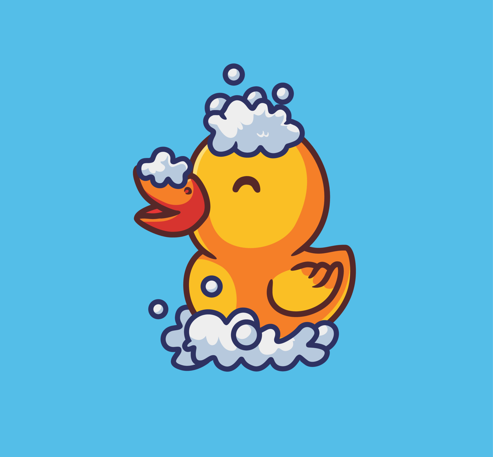 cute yellow duck take a bath. isolated cartoon animal nature