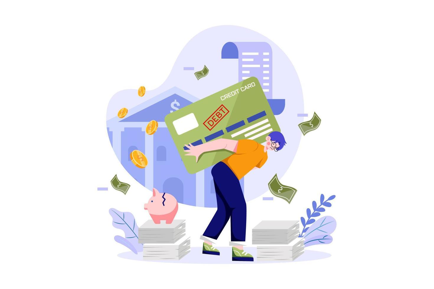Man under debt from the bank vector
