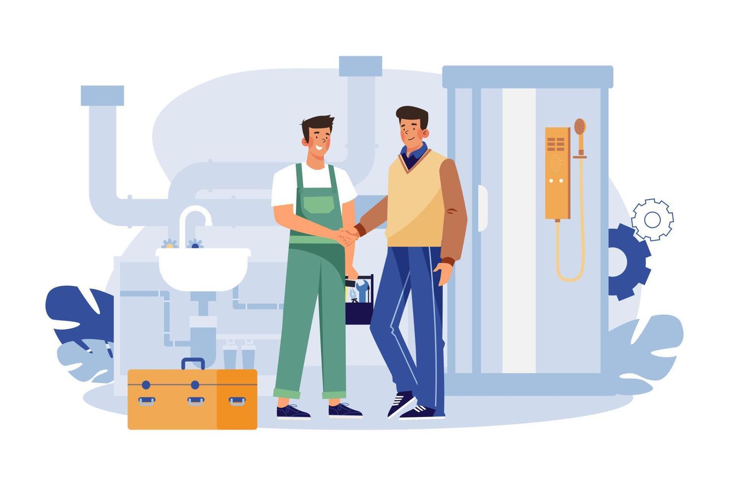 Handsome Plumber and Customer Shaking Hands vector