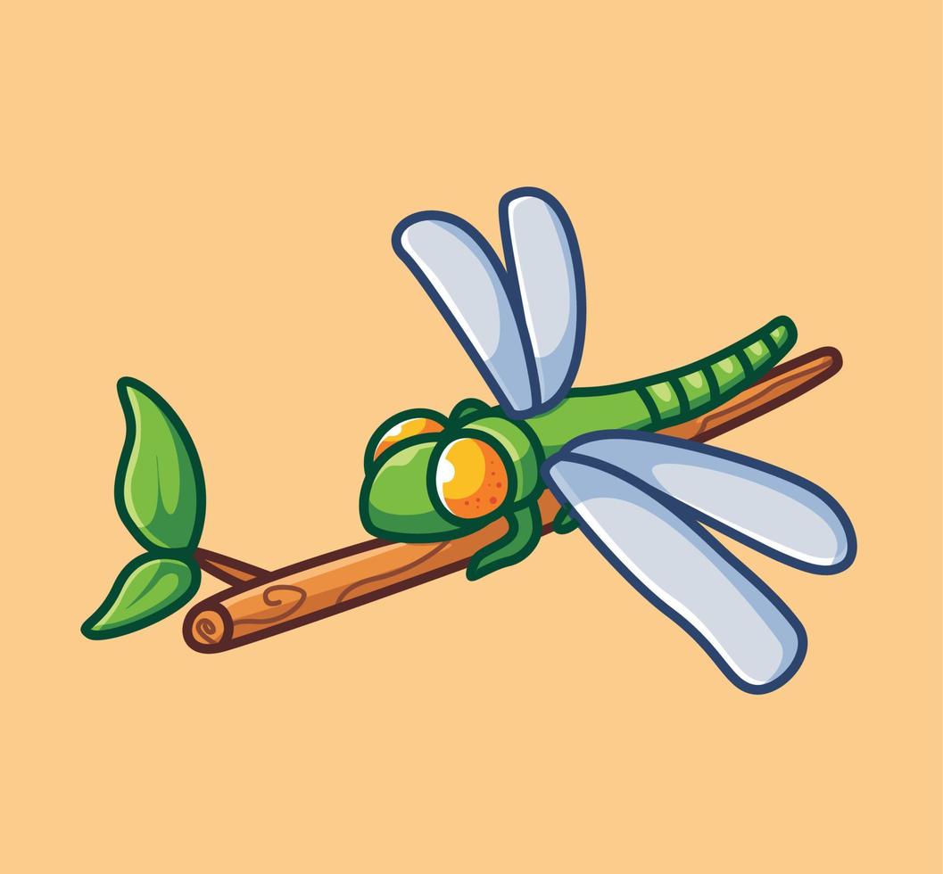 cute dragonfly perch on a branches. isolated cartoon animal nature illustration. Flat Style suitable for Sticker Icon Design Premium Logo vector. Mascot Character vector