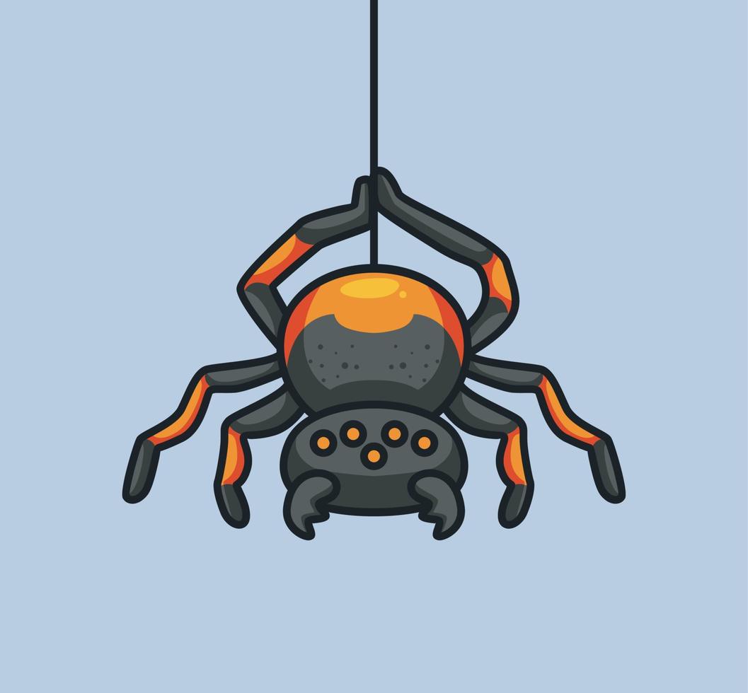 linda araña tarántula tirada en una red. ilustración de naturaleza animal de dibujos animados aislados. estilo plano adecuado para el vector de logotipo premium de diseño de icono de etiqueta. personaje mascota