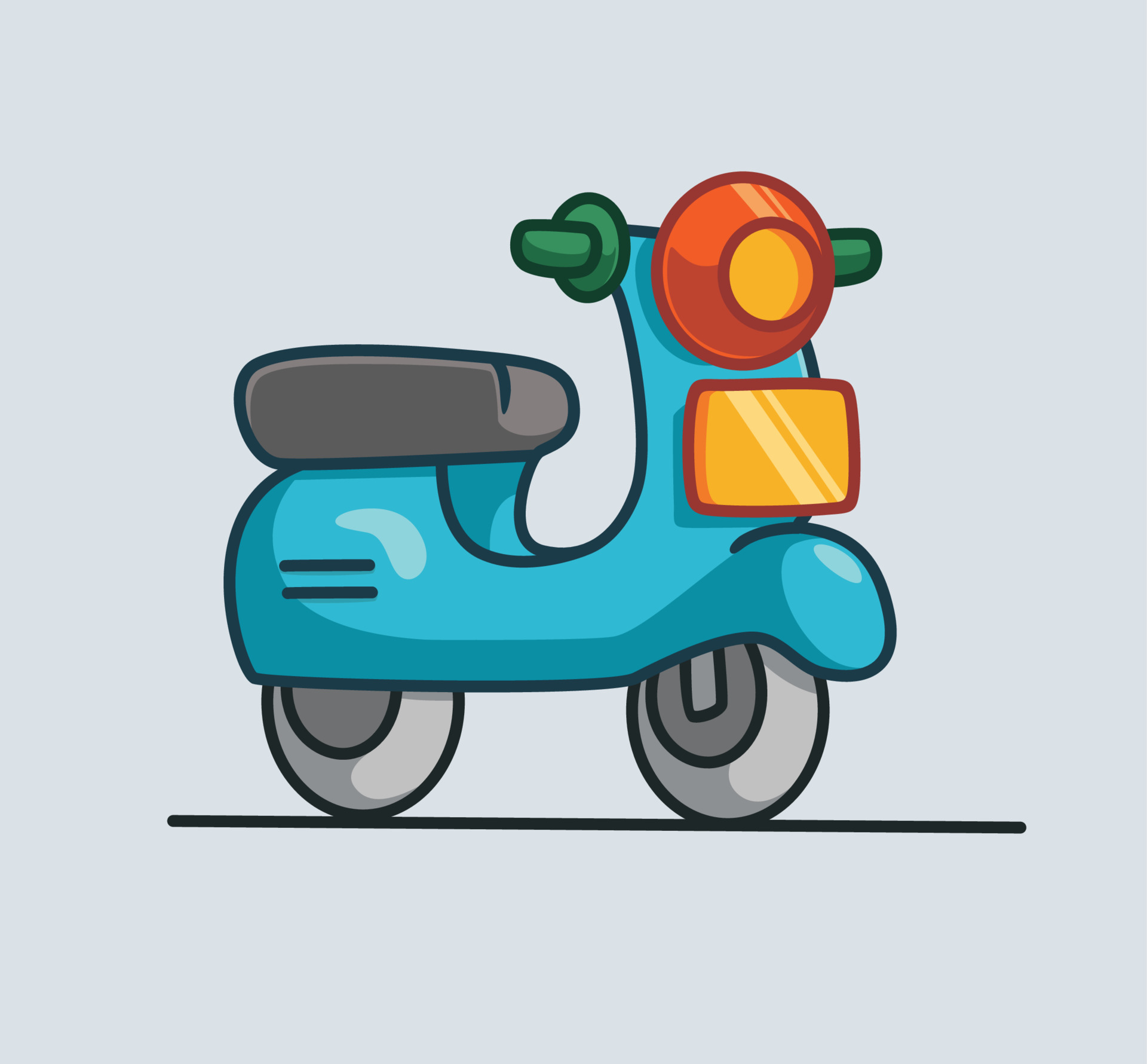 cute italian motor moped. Isolated cartoon object illustration. Flat