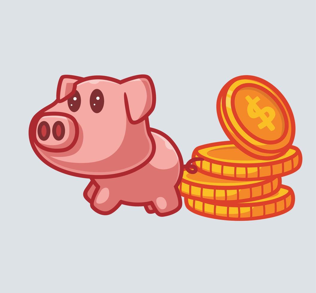 cute piggy bank collect the pile of money coin. Isolated cartoon object illustration. Flat Style suitable for Sticker Icon Design Premium Logo vector