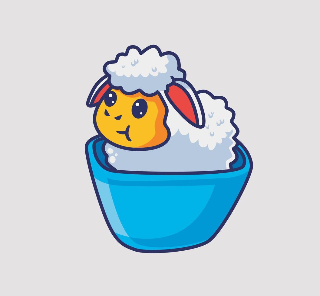 lindas ovejas se esconden dentro del cubo. ilustración de naturaleza animal de dibujos animados aislados. estilo plano adecuado para el vector de logotipo premium de diseño de icono de etiqueta. personaje mascota