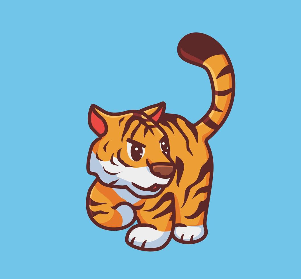 lindo tigre caminando. ilustración de naturaleza animal de dibujos animados aislados. estilo plano adecuado para el vector de logotipo premium de diseño de icono de etiqueta. personaje mascota