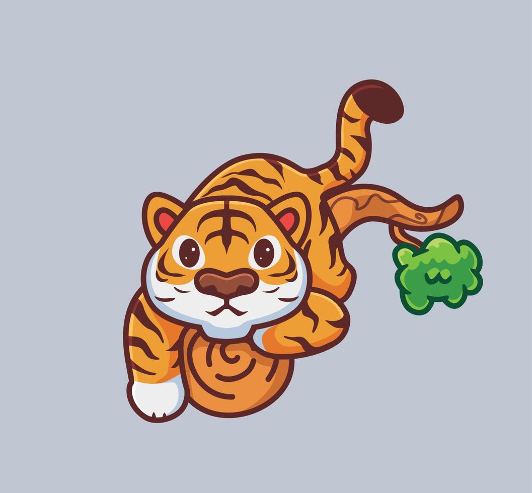 cute tiger on the tree. isolated cartoon animal nature illustration. Flat Style suitable for Sticker Icon Design Premium Logo vector. Mascot Character vector