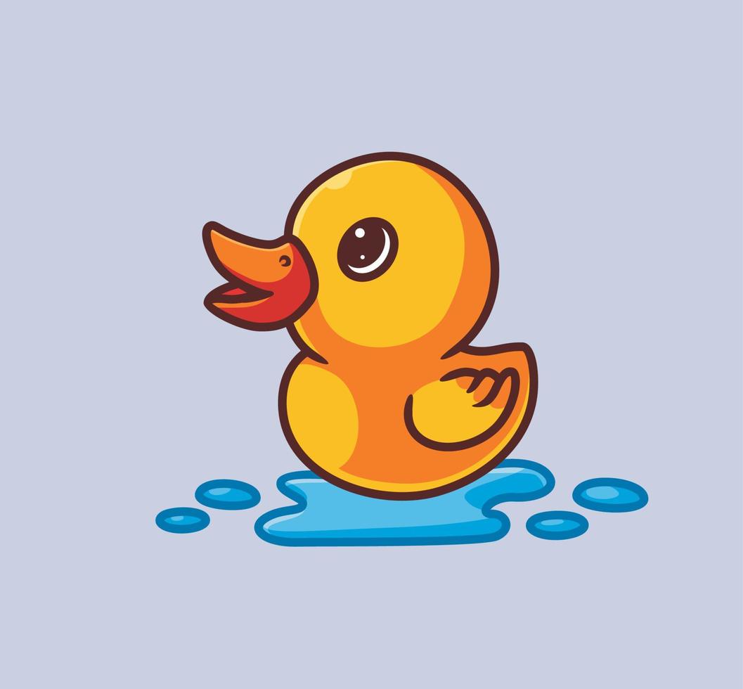lindo pato amarillo nadando flotando. ilustración de naturaleza animal de dibujos animados aislados. estilo plano adecuado para el vector de logotipo premium de diseño de icono de etiqueta. personaje mascota