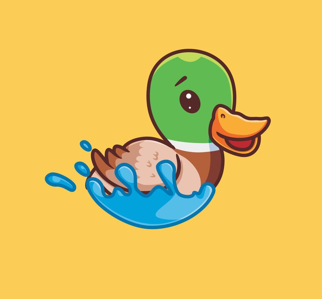 lindo pato nadando. ilustración de naturaleza animal de dibujos animados aislados. estilo plano adecuado para el vector de logotipo premium de diseño de icono de etiqueta. personaje mascota