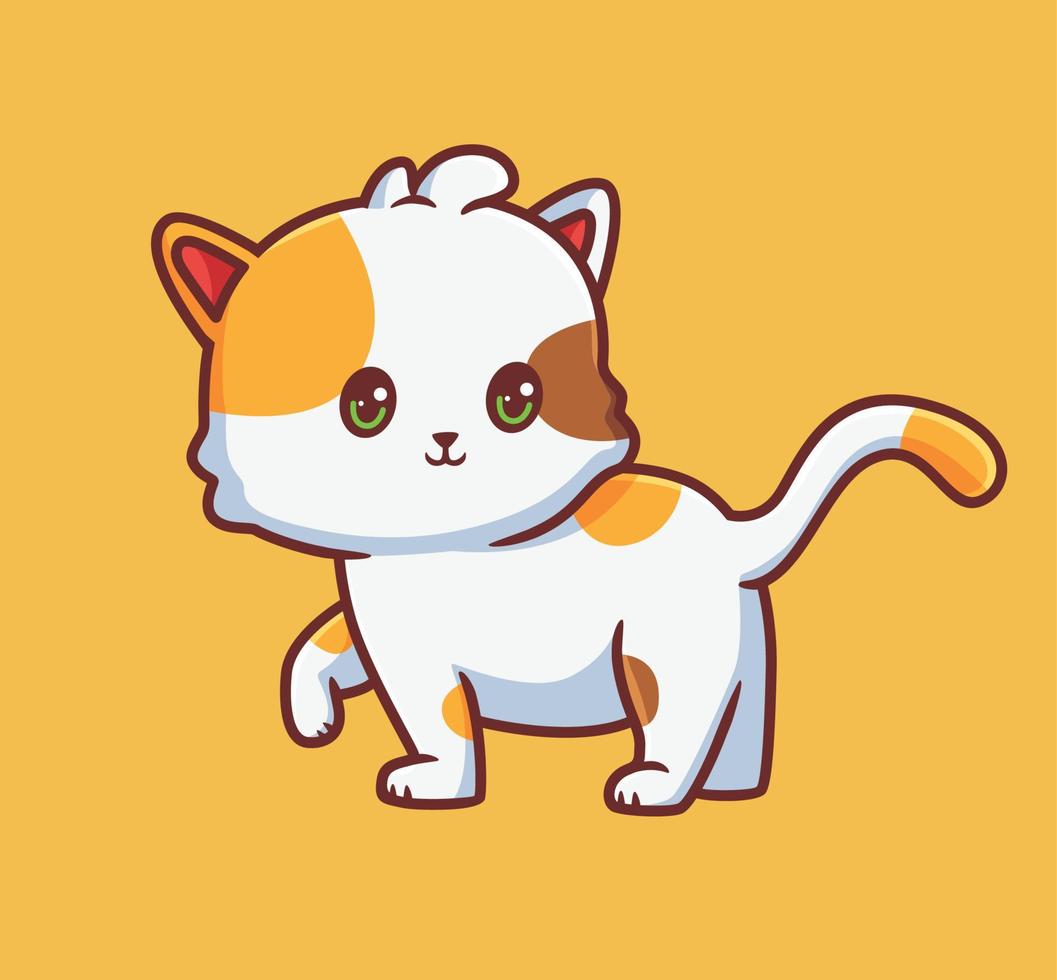 lindo gato caminando mirando hacia atrás. ilustración animal de dibujos animados aislados. vector de logotipo premium de diseño de icono de etiqueta de estilo plano. personaje mascota