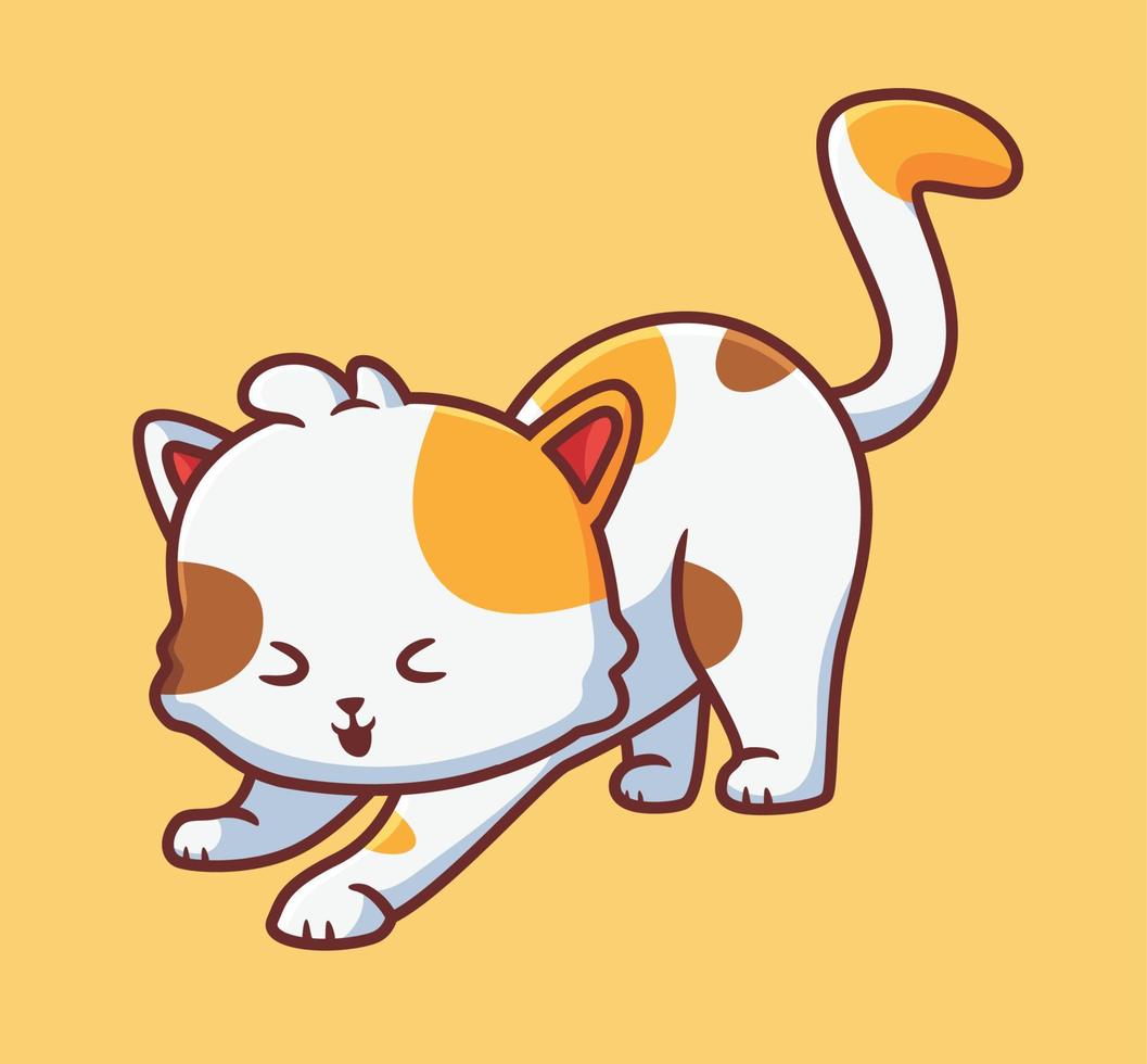 cute cat stretching in the morning. isolated cartoon animal illustration. Flat Style Sticker Icon Design Premium Logo vector. Mascot Character vector