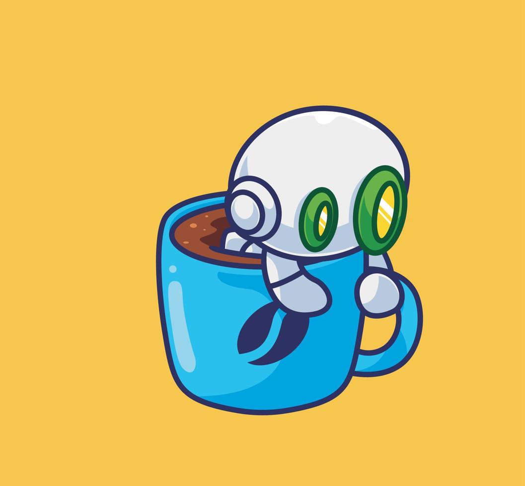 lindo robot astronauta bañándose en una taza de café vector