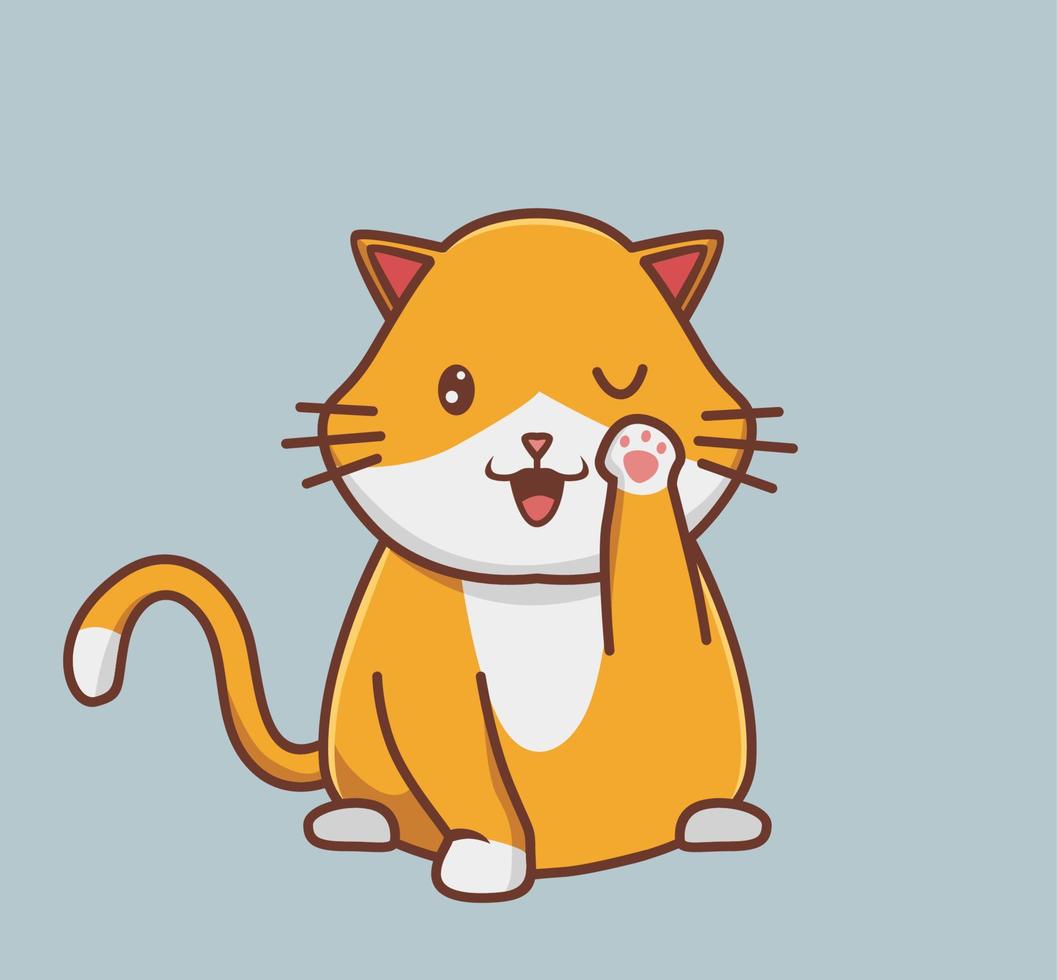 cute cat sitting say hello paw. cartoon animal nature concept Isolated illustration. Flat Style suitable for Sticker Icon Design Premium Logo vector. Mascot Character vector