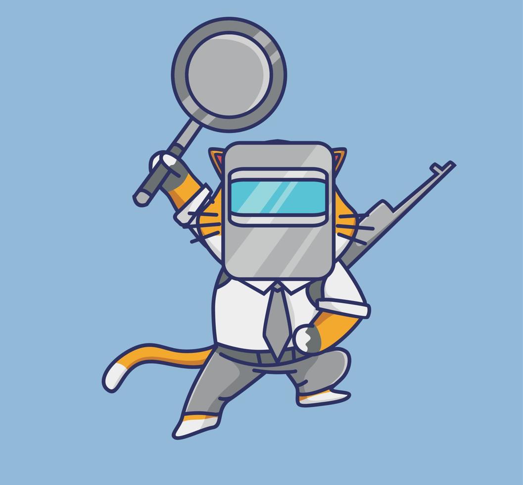 campo de batalla de animales pubg usando una versión de gato del juego de sartén. comida y bebida dibujos animados estilo plano icono ilustración premium vector logo pegatina mascota aislado diseño web