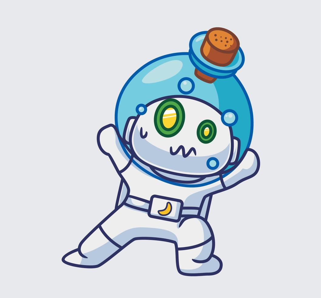 cute astronaut robot head stuck in a bottle vector