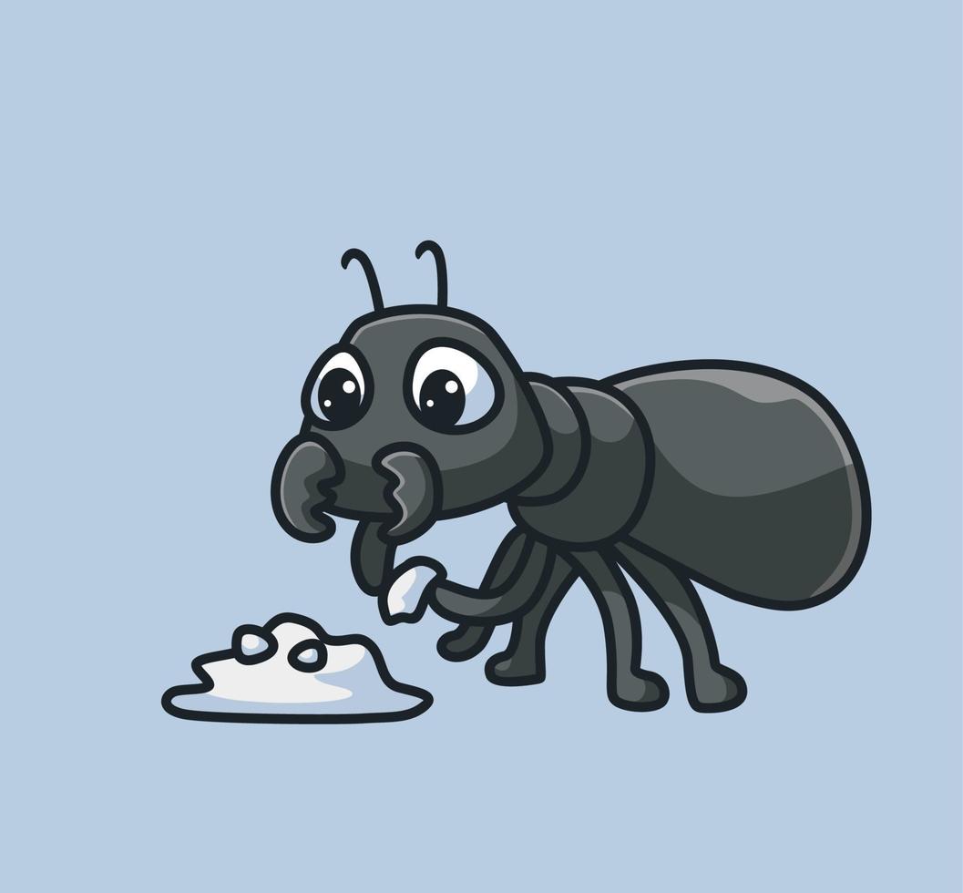 lindo negro y comiendo azúcar dulce. ilustración de naturaleza animal de dibujos animados aislados. estilo plano adecuado para el vector de logotipo premium de diseño de icono de etiqueta. personaje mascota