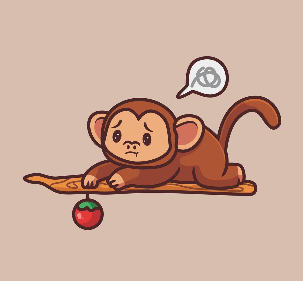 mono lindo quiere tomar manzana del árbol. ilustración de naturaleza animal de dibujos animados aislados. estilo plano adecuado para el vector de logotipo premium de diseño de icono de etiqueta. personaje mascota