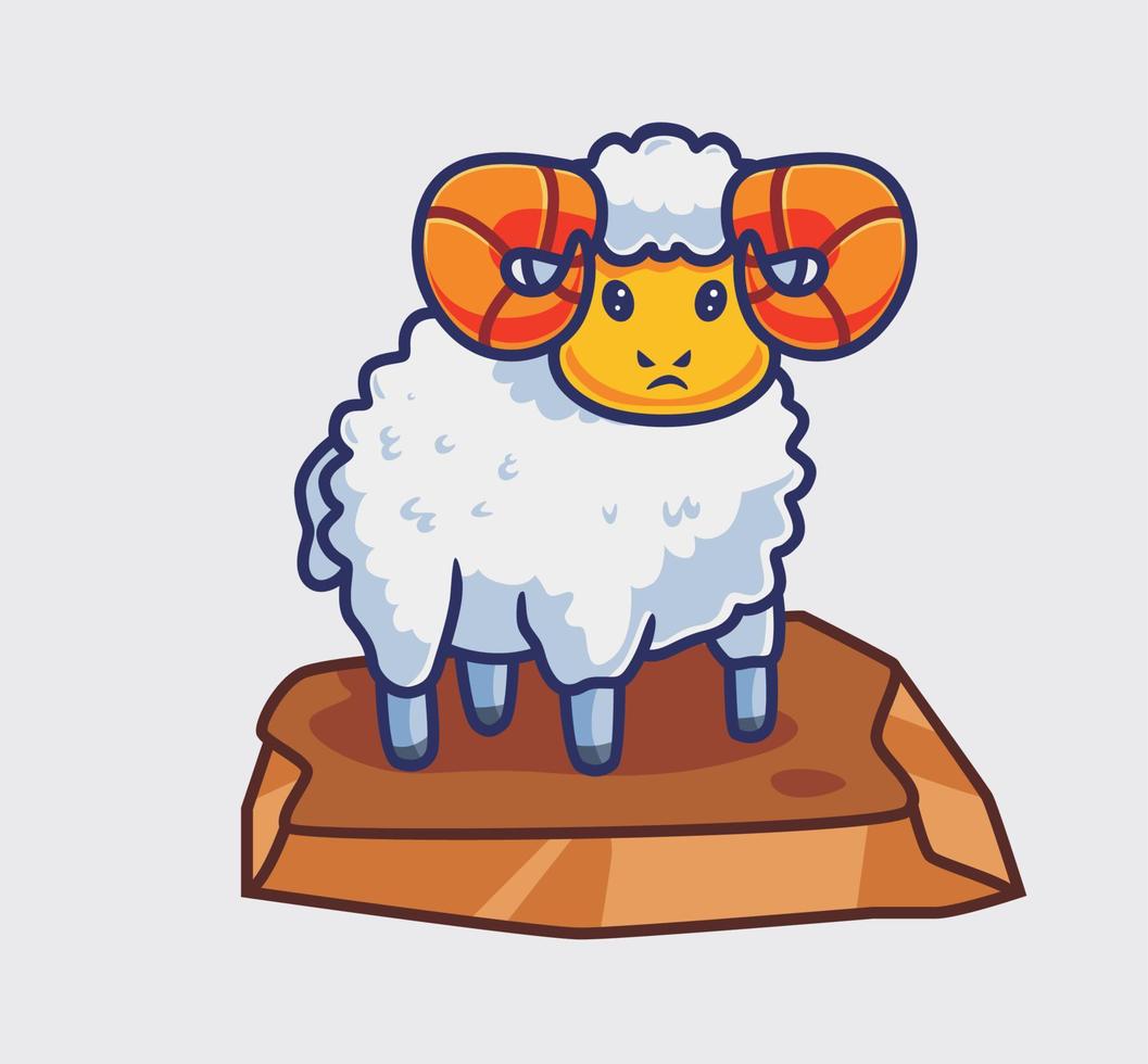 cute goat with big horn. isolated cartoon animal nature illustration. Flat Style suitable for Sticker Icon Design Premium Logo vector. Mascot Character vector