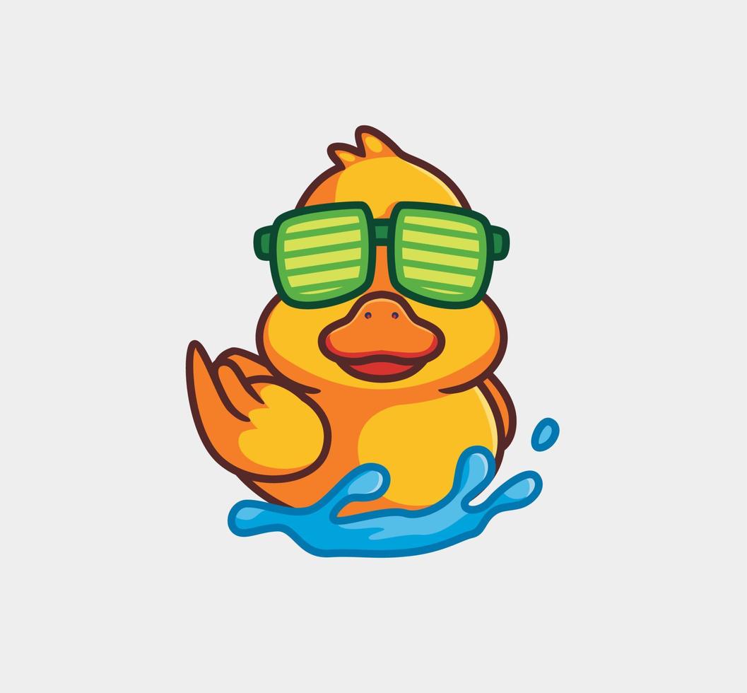 cute yellow duck swimming wearing a glasses. isolated cartoon animal nature illustration. Flat Style suitable for Sticker Icon Design Premium Logo vector. Mascot Character vector