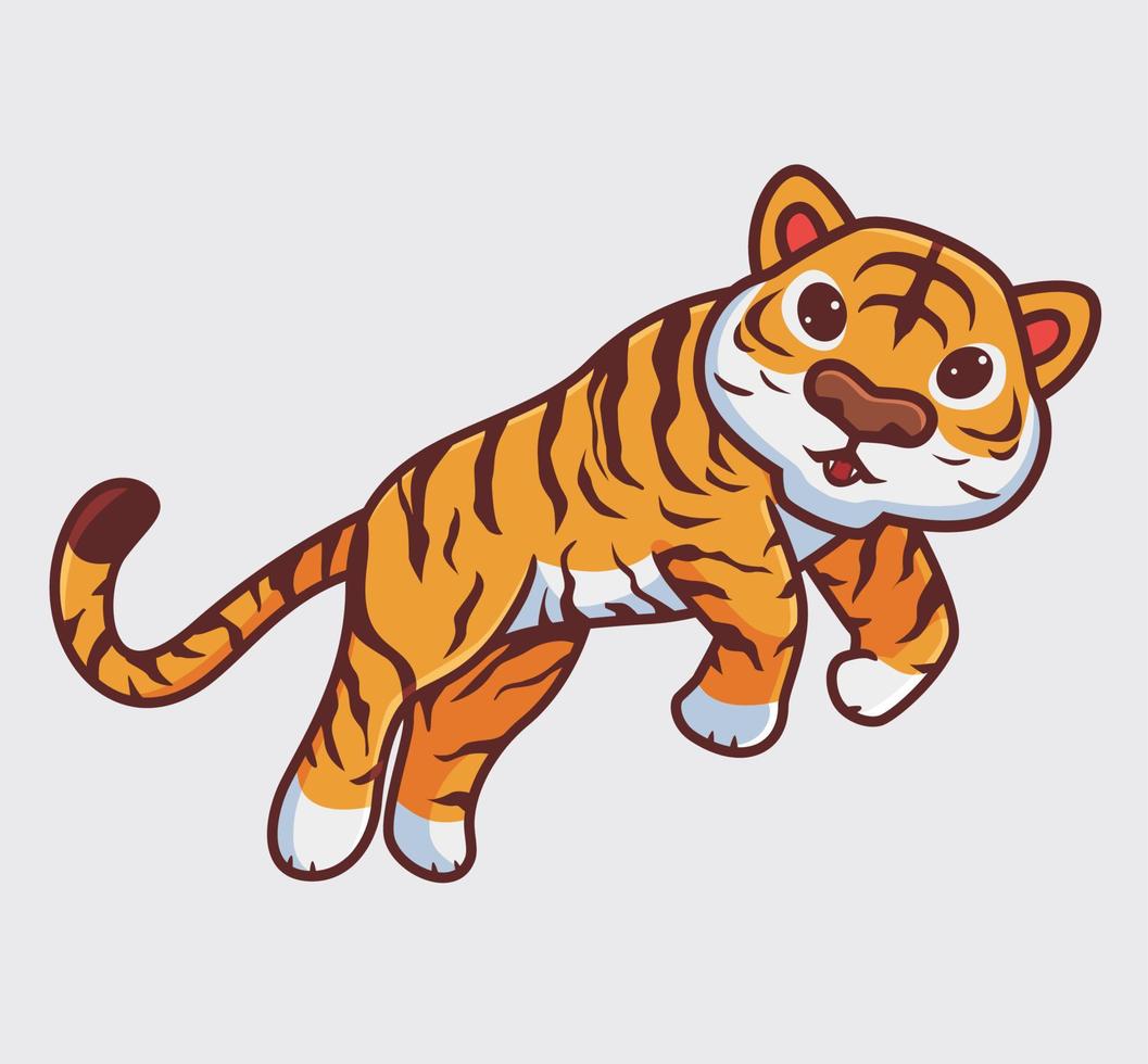 lindo tigre salta tranquilo. ilustración de naturaleza animal de dibujos animados aislados. estilo plano adecuado para el vector de logotipo premium de diseño de icono de etiqueta. personaje mascota