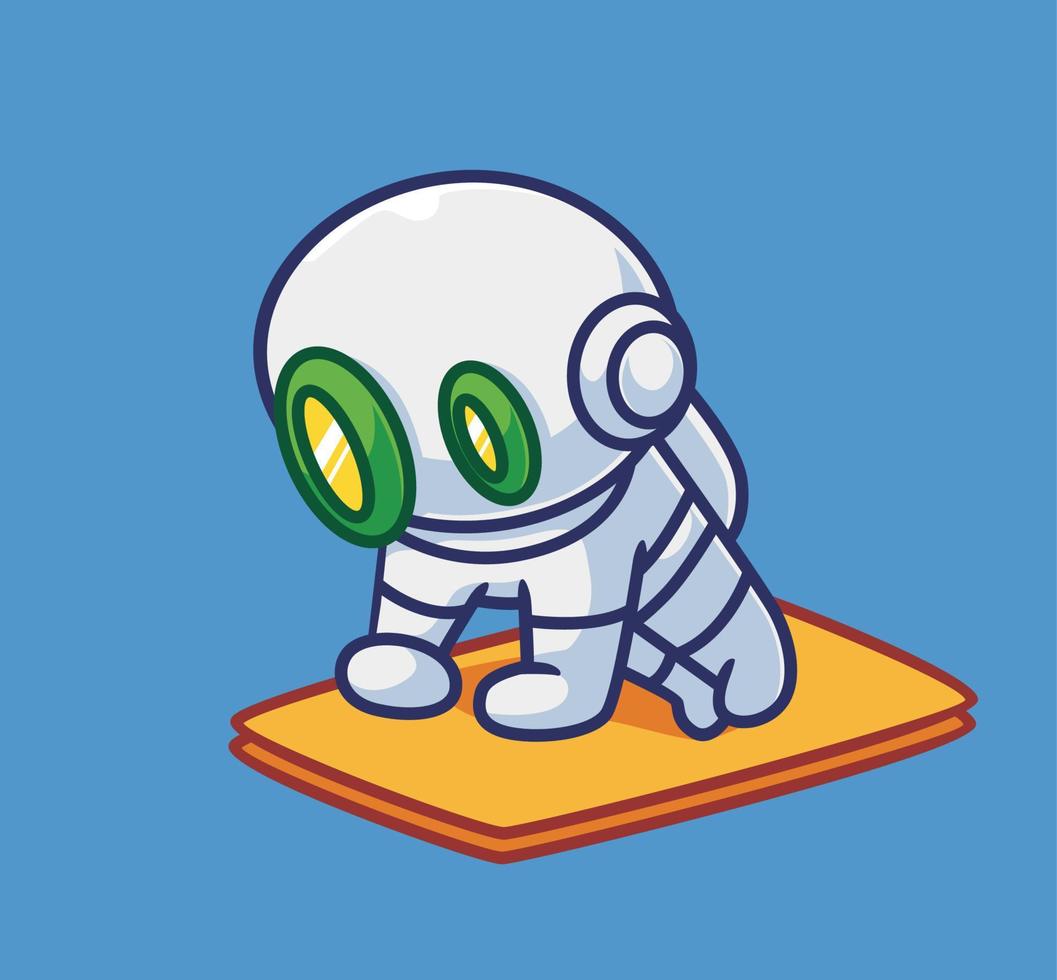 lindo robot astronauta empuja hacia arriba. ilustración de deportes de persona de dibujos animados aislado. estilo plano adecuado para el vector de logotipo premium de diseño de icono de etiqueta. personaje mascota