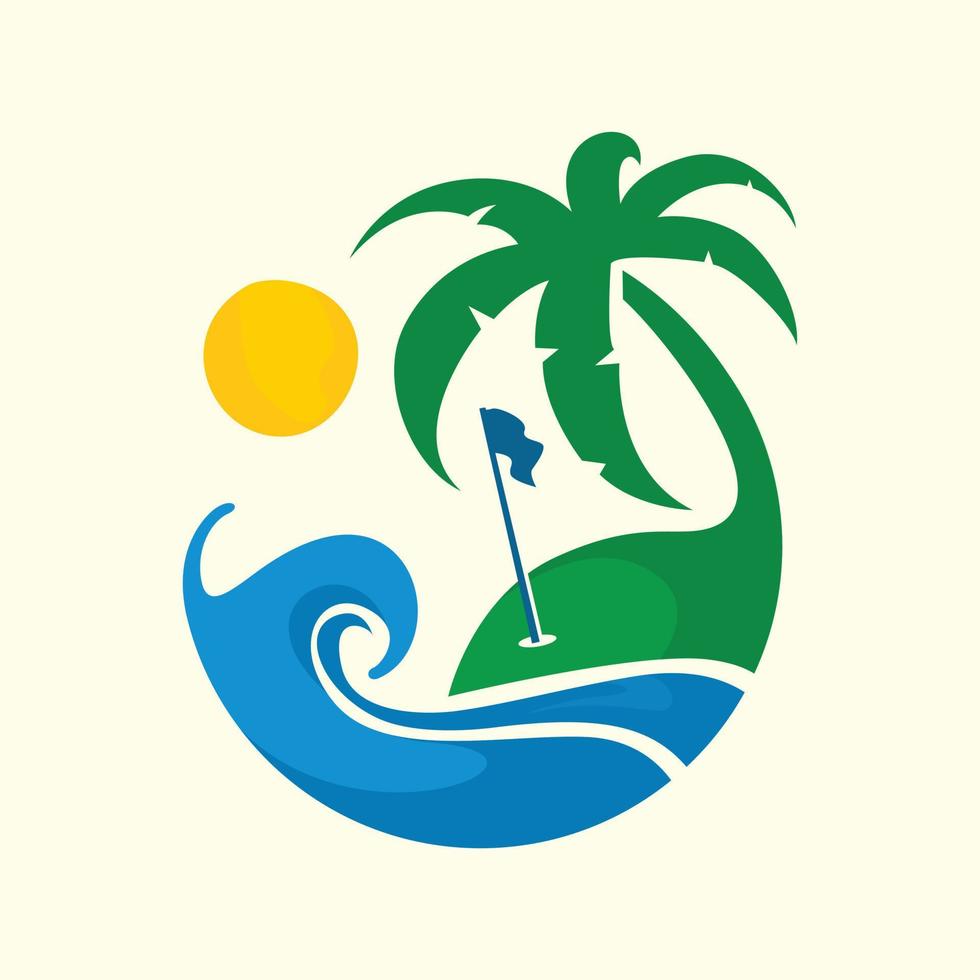 ilustración de logotipo de vector de playa y golf