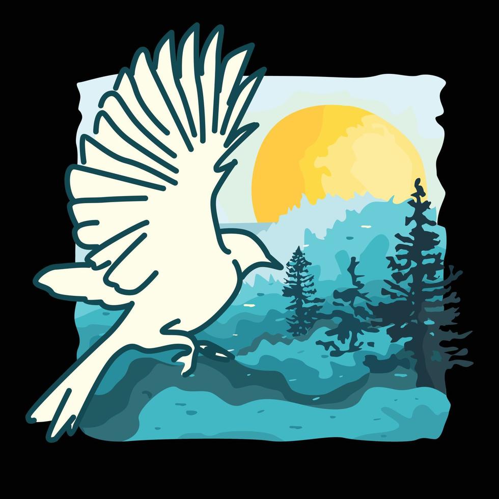 ilustración vectorial de la pintura forestal vintage con pájaros vector